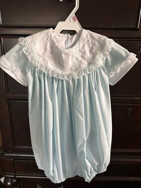 Classic Baby Blue Lace-Trim Heirloom Bubble